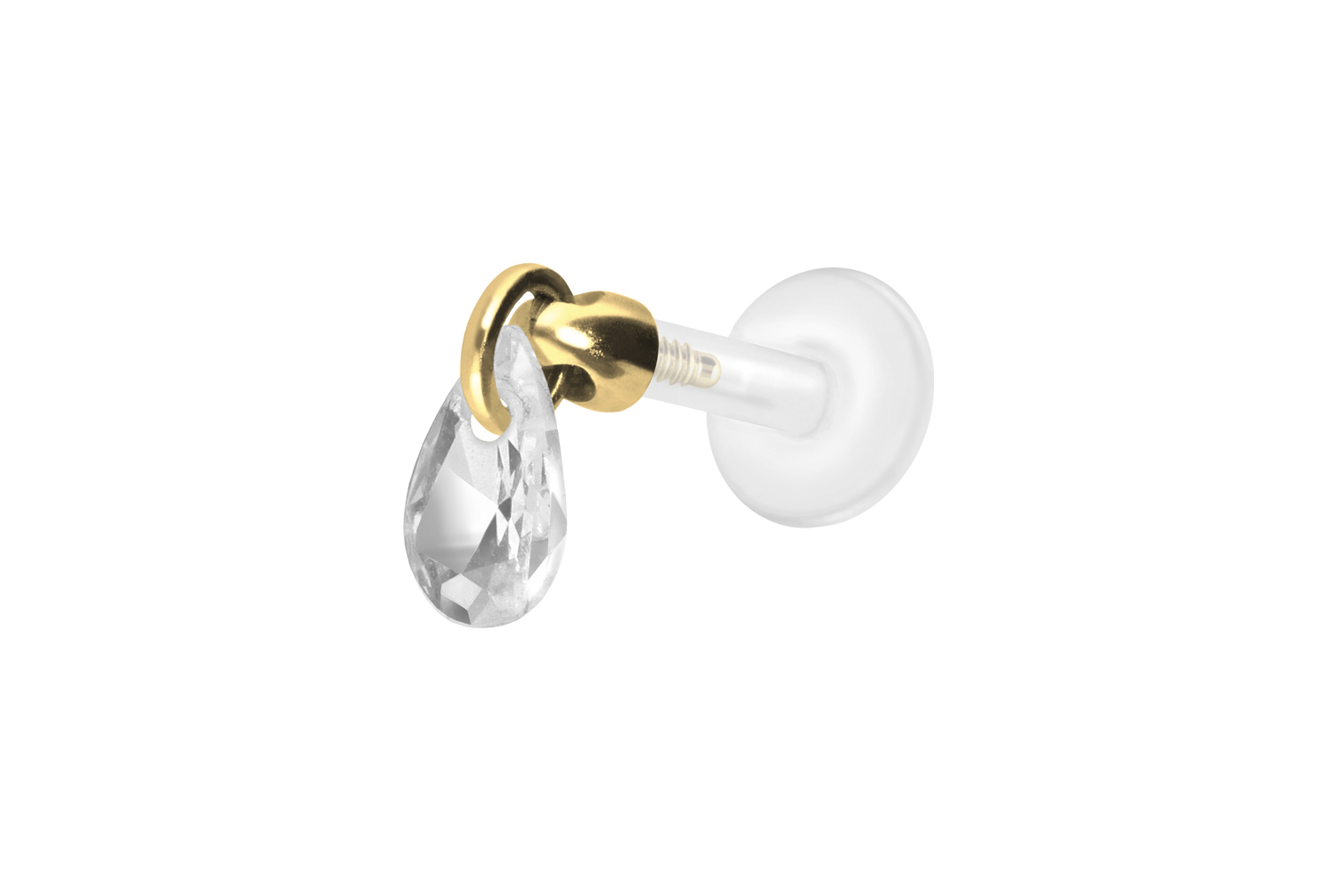 PTFE Labret Piercing mit Innengewinde + Titan-Aufsatz KRISTALLTROPFEN
